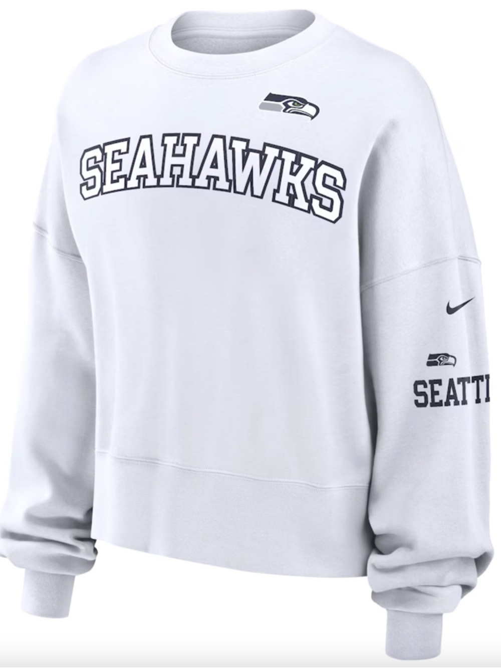 Nike Seattle Seahawks Phoenix Oversized Crew Fleece Women’s Medium M White Navy